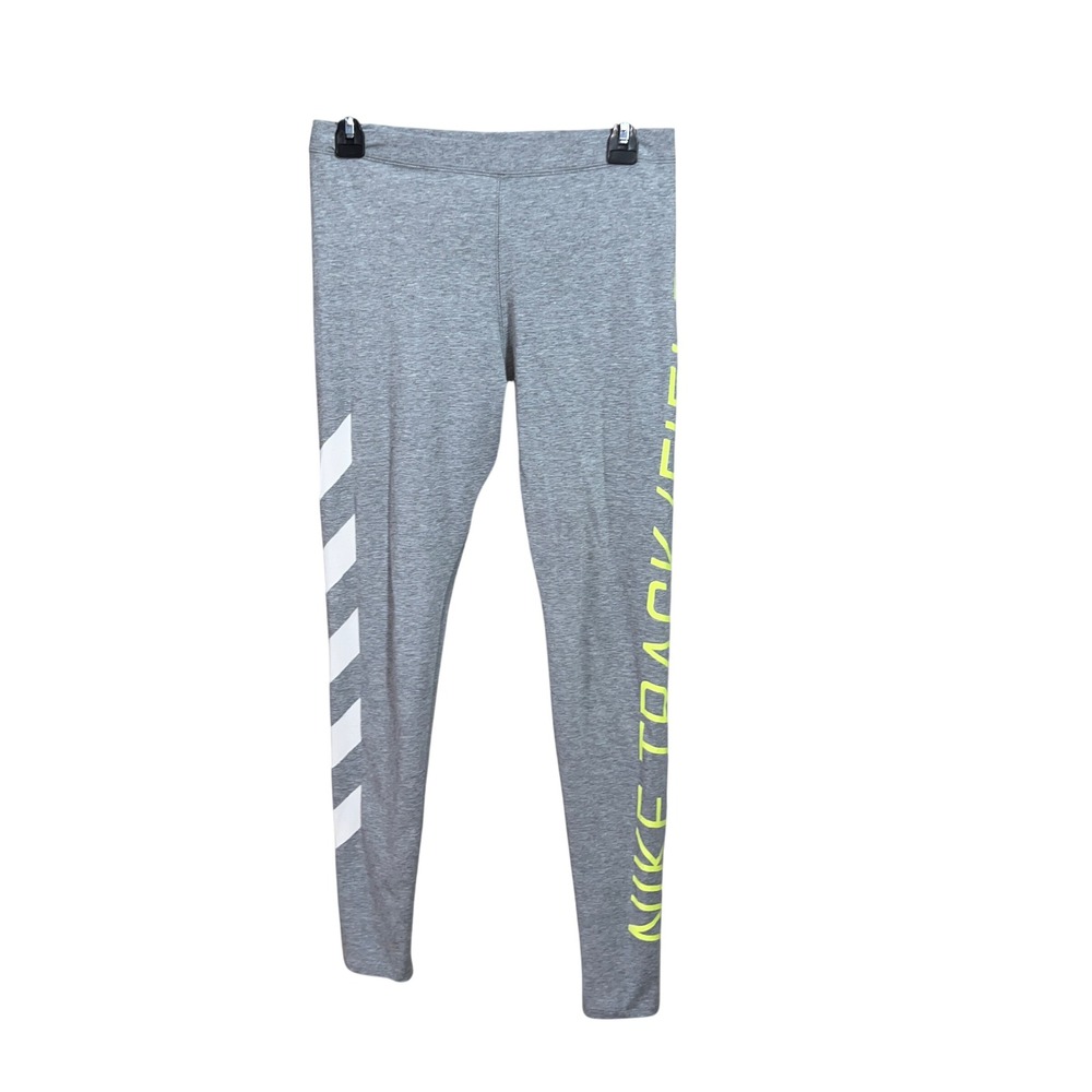 Nike Leggings Women Medium Grey Neon Yellow Track & Field Graphic Stripes